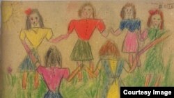 Рисунки терезинских детей: Анита Спицова (6 января 1933 – 4 октября 1944, Освенцим), "Девочки танцуют на лужайке"