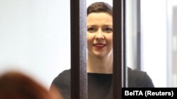 Maryaa Kalesnikava in court in Minsk on August 4.