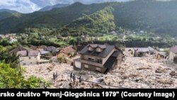 Homes in the village of Donja Jablanica damaged by landslides.