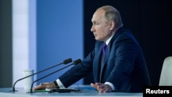 Ruski predsjednik Vladimir Putin tokom godišnje konferencije za novinare u Moskvi, 23. decembar 2021.