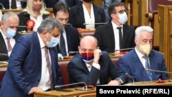 Jedan od lidera DF-a  Milan Knežević (u sredini) i premijer Crne Gore Zdravko Krivokapić (desno), Podgorica 23. septembra 2020.