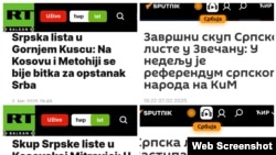 Tituj lajmesh në Sputnik Serbia dhe RT Ballkan që pasqyrojnë ekskluzivisht fushatën e Listës Serbe në Kosovë.