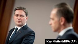 Šef diplomatije Srbije Nikola Selaković (levo) i njegov nemački kolega Hajko Mas, Berlin (4. mart)