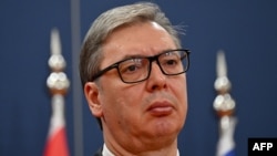 Predsednik Srbije Aleksandar Vučić na konferenciji za novinare u Beogradu 15. oktobra 2025. godine.