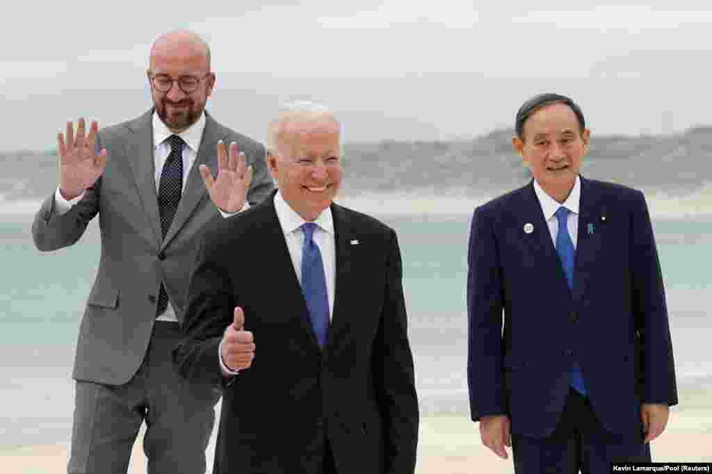 Američki predsjednik Joe Biden, japanski premijer Yoshihide Suga i predsjednik Evropskog vijeća Charles Michel&nbsp;