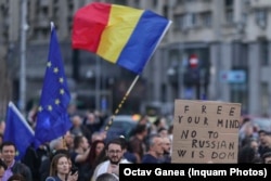 Demonstrație pro UE și pentru valori democratice în Piața Victoriei din București, 15 martie 2025.