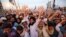 Supporters of Islamic political party Jamiat Ulma-e-Islam shout slogans at a rally in Peshawar on September 7 to mark the anniversary of the Pakistani parliament's 1974 bill deeming Ahmadis "non-Muslims."