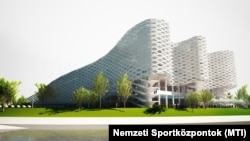 Dagály strand északi részén legkésőbb 2016 végére felépülő, hatemeletes uszoda látványterve 2014-ből. Ennek megépítése éveket csúszott, egyáltalán nem így néz ki, és az akkori nyolcmilliárd forintos költségterv helyett végül több mint 40 milliárdjába került az adófizetőknek.