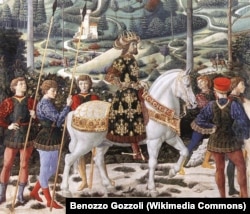 Fragment dintr-un tablou al pictorului renascentist Benozzo Gozzoli, care se presupune că îl înfățișează pe împăratul bisantin Ioan al VIII-lea Paleologul, în drum spre Sinodul de conciliere de la Florența.
