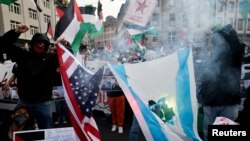 Protest pro-palestinian în ziua marii finale a Concursului Eurovision 2025, la Basel, în Elveția.