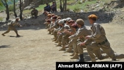 Авганистански безбедносни сили на воена обука во областа Бандехој во провинцијата Паншир на 21 август 2021 година.