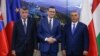 Prim-ministrul ceh Andrej Babis, premierul polonez Mateusz Morawiecki și premierul ungar Viktor Orban 