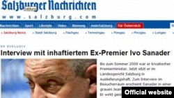 Snimak internet stranice Salzburger Nachrichtena na kojoj je intervju sa Ivom Sanaderom, 22. januar 2011.