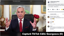 Postare a politicianului extremist prorus Călin Georgescu pe TikTok. Contul său principal a fost blocat de rețeaua socială, în urma dezvăluirilor, însă acesta și-a creat un nou cont.