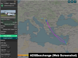 Putanja aviona Vlade Republike Srpske u oba smjera, 27. i 28. marta 2025.