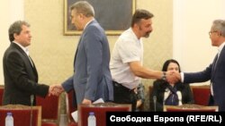 Тошко Йорданов, Мустафа Карадайъ, Филип Станев и Йордан Цонев в началото на срещата в неделя