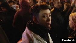 თათია აფრიამაშვილი ერთ-ერთ საპროტესტო აქციაზე 