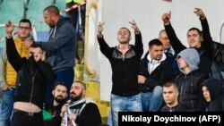 Футболни запалянковци по време на мача в понеделник. Полицията е установила данни за участие в противообществена поява за девет души