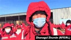 Ереуілге шыққан жұмысшылардың бірі Нұрлан Табынбаев. Көкжиде кеніші, Темір ауданы, Ақтөбе облысы, 27 қаңтар 2021 жыл.