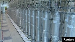 A bank of centrifuges are seen in what is described by Iranian state television as a facility in Natanz in February 2012.