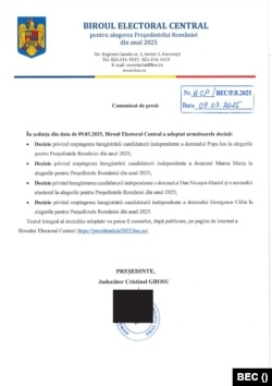 Comunicatul Biroului Electoral Central.