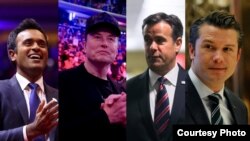 მარცხნიდან მარჯვნივ: ვივეკ რამასვამი, ილონ მასკი, ჯონ რეტკლიფი და პიტ ჰეგსეთი