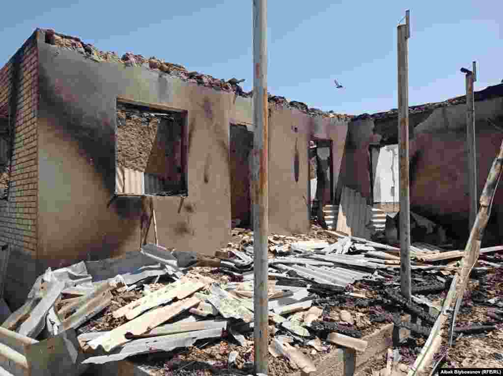 Почерневшие стены дома, сгоревшего после обстрела. Село Максат. 2 мая 2021 г.&nbsp;