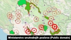 Mapa požara u Crnoj Gori, 9. mart 2025.