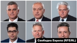 Част от членовете на служебното правителство: министър-председателят Стефан Янев, вицепремиерите Гълъб Донев, Бойко Рашков и Атанас Пеканов и министрите на здравеопазването и правосъдието Стойчо Кацаров и Янаки Стоилов (отляво горе надясно долу)
