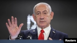 Израелският премиер Бенямин Нетаняху по време на пресконференцията си на 10 август 2025 г.