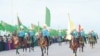 Конный марш в Ашгабате, посвященный предстоящим Азиатским играм.