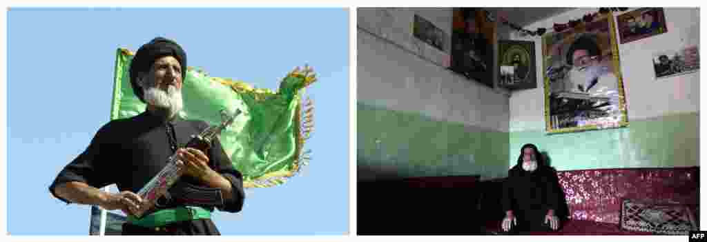 Lijevo: Radikalne struje na anti-američkim protestima, 7. april 2004. Desno: Fotografija iste osobe snmljena u središtu stranke sa posterom Ajatolaha Muhammada u pozadini, 5. februar 2013. 